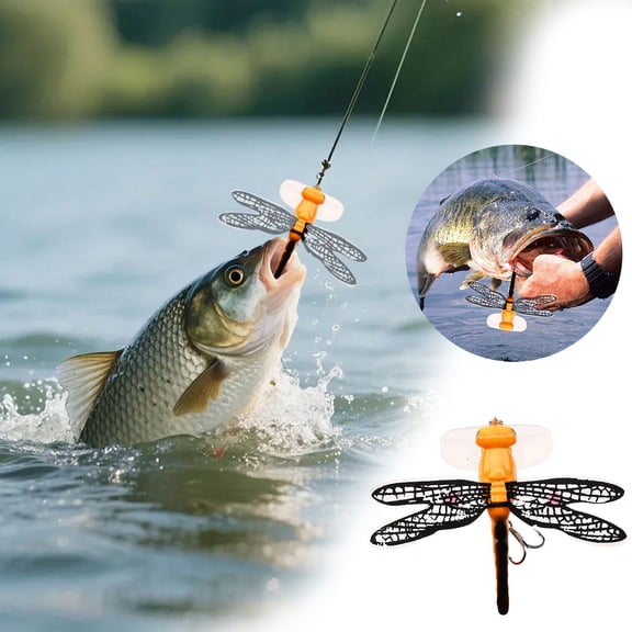 Dragonfly Topwater Fishing Lure Floating Insect Popper Bait With Double Bar Steel Treble Hook For Freshwater Saltwater Fishing Tackle(Yellow-7.5Cm)