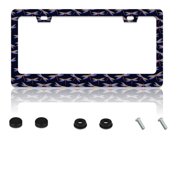Dragonfly Trendy License Plate Frames Personalized License Plate Frames Cover Aluminum Anti-Rust Metal Car Plates Tag Car Decoration Accessory for Men Women 12.2" x 6.2"