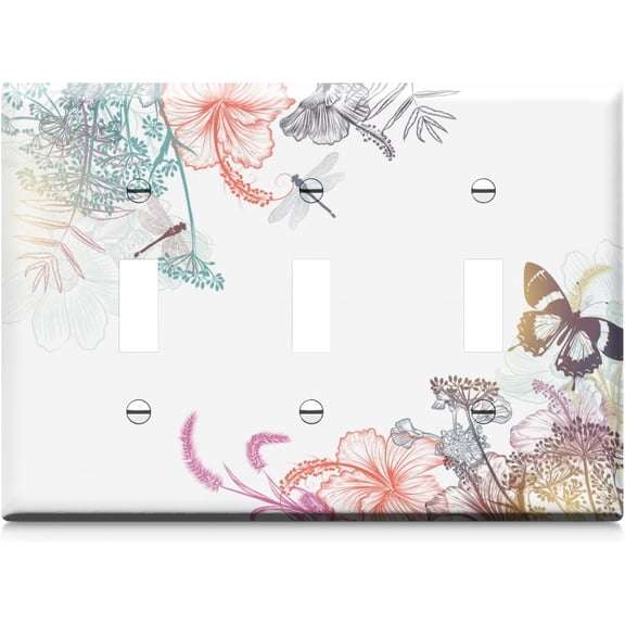 Dragonfly Triple Toggle Light Switch Plates Outlet Covers Decorative Light Switch Cover Switch Plate Decorate Plug Cover For Bathroom Kitchen 6.4 * 4.5 Inch