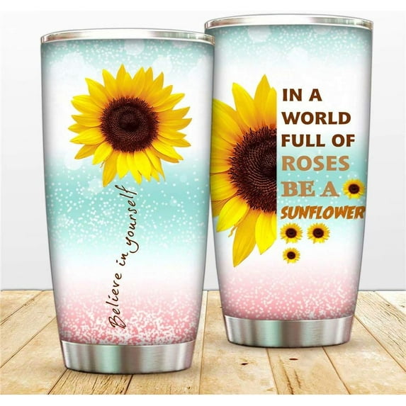 Dragonfly Tumbler Mug Sunflower Stainless Steel Tumblers My Sunshine Cup Vacuum Insulated Tumblers Mug Double Wall Travel Coffee Cup with Lids and Straw for Home Sports Office