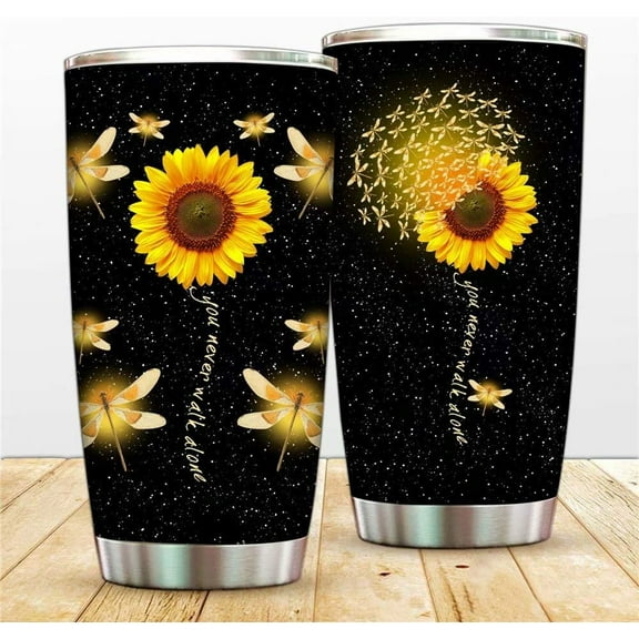 Dragonfly Tumbler Mug Sunflower Stainless Steel Tumblers My Sunshine Cup Vacuum Insulated Tumblers Mug Double Wall Travel Coffee Cup with Lids and Straw for Home Sports Office