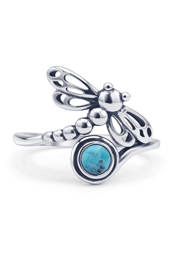 Dragonfly Turquoise Oxidized Round Ring 925 Sterling Silver size 5