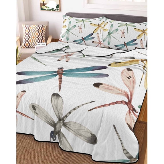 Dragonfly Twin Size Down Alternative Comforter, Lightweight Comforter Quilt Bedding Set with Pillow Shams Watercolor Colorful Nature Painting Art All Seasons Bed Comforter Duvet Insert 68"x86"