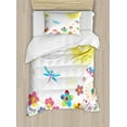 thumbnail image 1 of Dragonfly Twin Size Duvet Cover Set, Summer Themed Floral Backdrop with Sun Rays Colorful Dandelions Happiness Graphic, Decorative 2 Piece Bedding Set with 1 Pillow Sham, Multicolor, by Ambesonne, 1 of 3