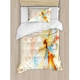 thumbnail image 1 of Dragonfly Twin Size Duvet Cover Set, Watercolor Moth with Branch Print Wings on Abstract Backdrop, Decorative 2 Piece Bedding Set with 1 Pillow Sham, Pale Yellow Peach and Orange, by Ambesonne, 1 of 3