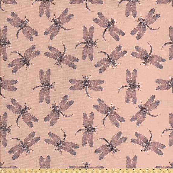 Ambesonne Dragonfly Fabric by the Yard Upholstery, Gradient Exotic Insects, 3 Yards, Blush Dark Warm Taupe