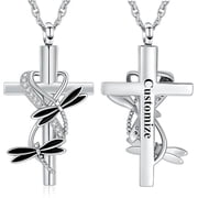 Dragonfly Urn Necklace for Ashes Cross Cremation Jewelry for Women Men Ashes Pendant Stainless Steel Keepsake Memorial Urn Jewelry
