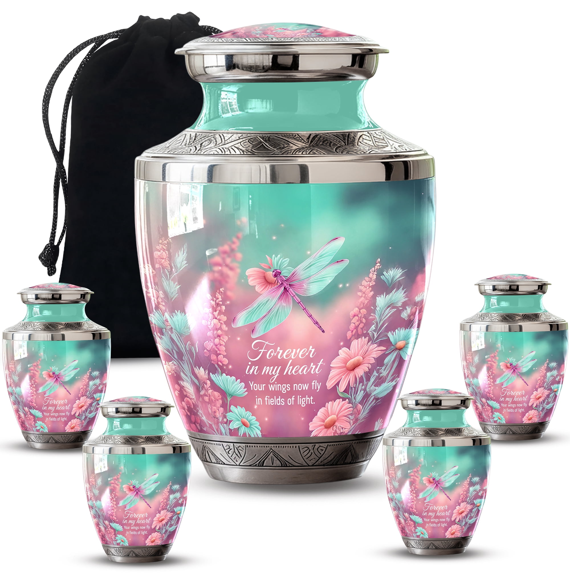 Dragonfly Urns for Ashes Adult Female - Large Urns for Human Ashes Adult Man - Decorative Urn for Female - Small Ash Holder for Mom & Dad ( Size:- 10" 1Pc, 3" 4Pc )