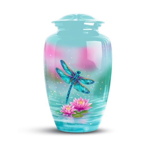 Dragonfly Urns For Human Ashes Adult Man - Flower Urn For Ashes For Women - Blue Cremation Urns For Human Adult Man - Funeral Urn For Mom & Dad ( Size:- 10inch )