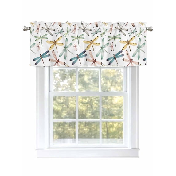 Dragonfly Valances for Windows Watercolor Colorful Wings Flying Rod Pocket Curtains Valance Short Window Treatment Drapes for Living Room, Bedroom Bathroom 60" W x 18" L