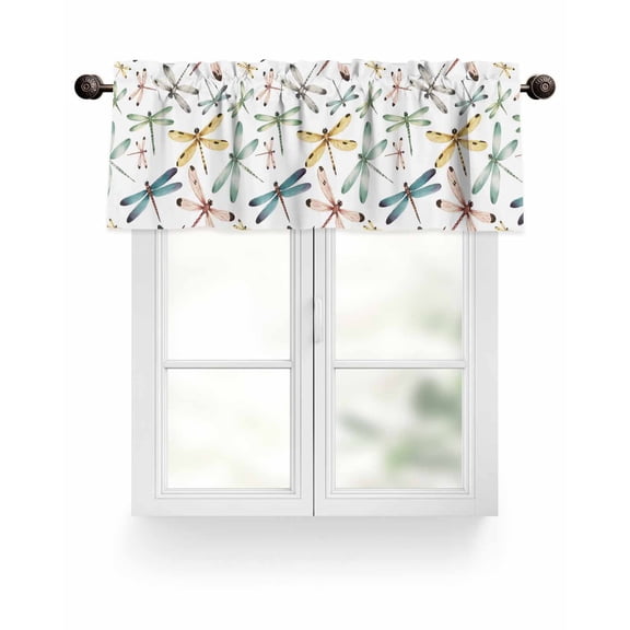 Dragonfly Valances for Windows Watercolor Colorful Wings Flying Valance Rod Pocket Light Filtering Short Window Treatments Curtains for Kitchen Bathroom Living Room Bedroom, 1 Panel, 54 x 18 Inch