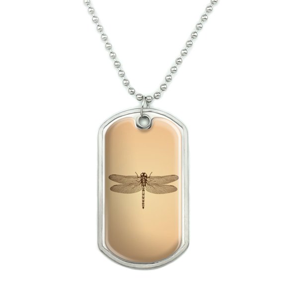 Dragonfly Vintage Insect Military Dog Tag Pendant Necklace with Chain