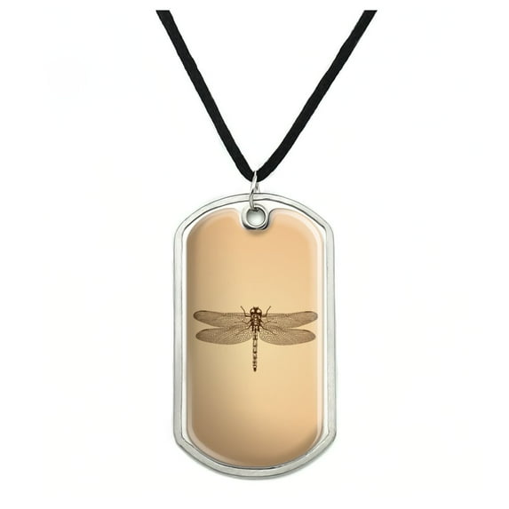 Dragonfly Vintage Insect Military Dog Tag Pendant Necklace with Cord