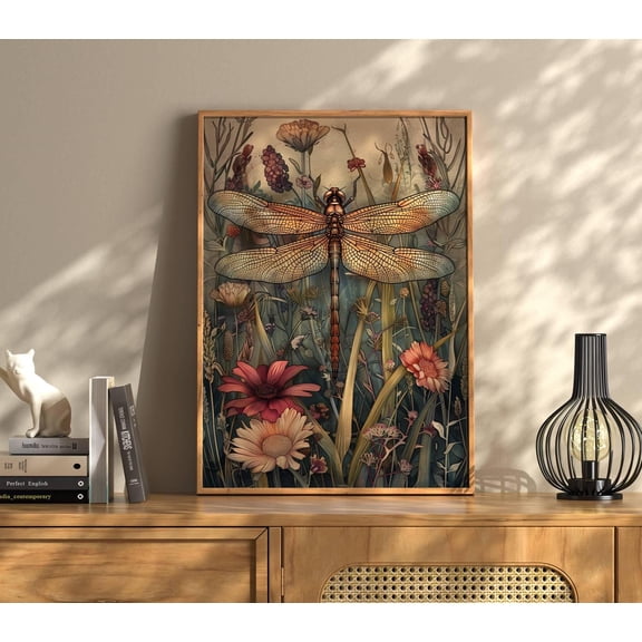 Dragonfly Wall Art, Lowcountry Print, Dark Cottagecore Dragonfly Print, Botanical Print, Dragonfly Decor Insect Art, Dragonfly Gifts For Her Poster Unframed