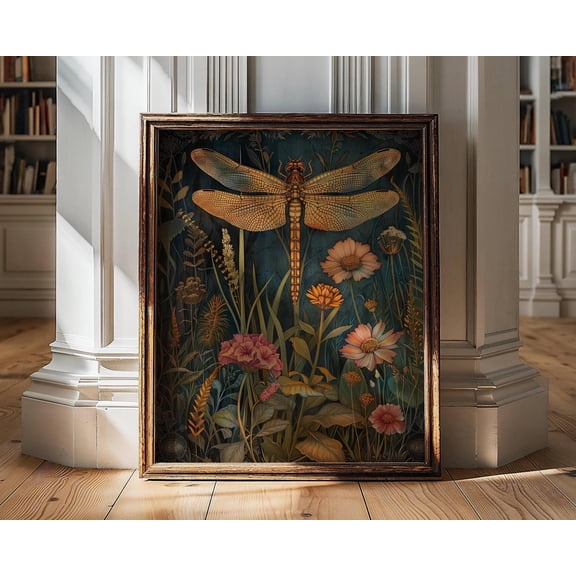 Dragonfly Wall Art, Moody Wall Art, Dragonfly Print, William Morris, Aesthetic Wall Decor, Dark Cottagecore Art, Dragonfly Gifts For Her