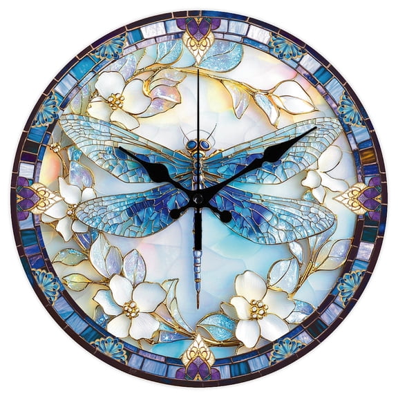 Dragonfly Wall Clock Non-Ticking Clock 12 Inch Round Decorative Clocks Printed Wall Clocks for Home Office DecorationDIY