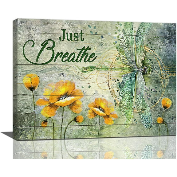 Dragonfly Wall Decor Dragonfly Gifts for Girl Women Dragonfly Wall Art Just Breathe Pictures Canvas Prints Framed Modern Painting Artwork for Bathroom Kitchen Bedroom Living Room Office 16"x12"
