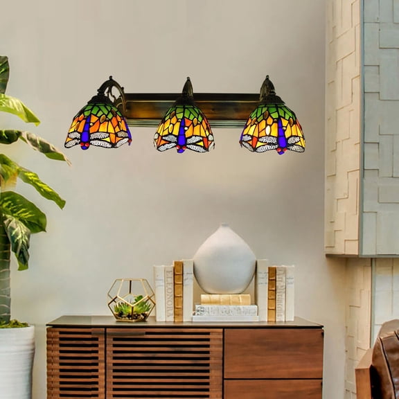 Dragonfly Wall Sconce Stained Glass Bathroom Lamp Lighting Fixture Tiffany Style