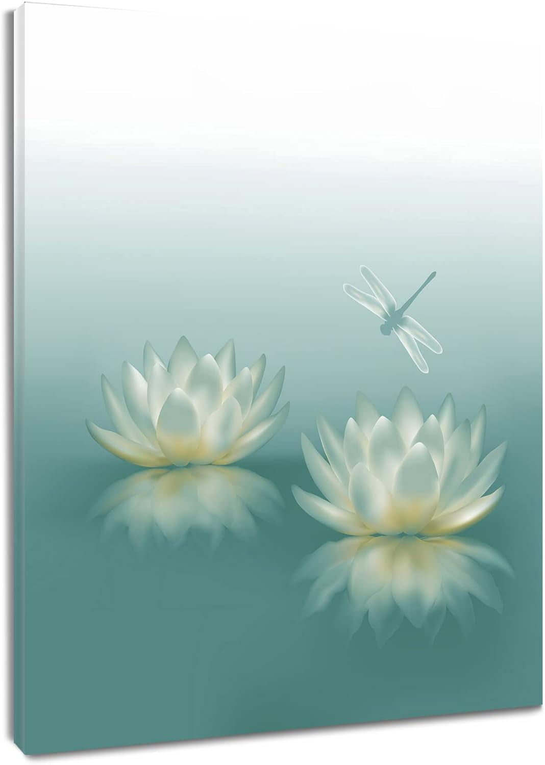 Dragonfly and Water Lily Zen Canvas Wall Art, 12x16 Inches