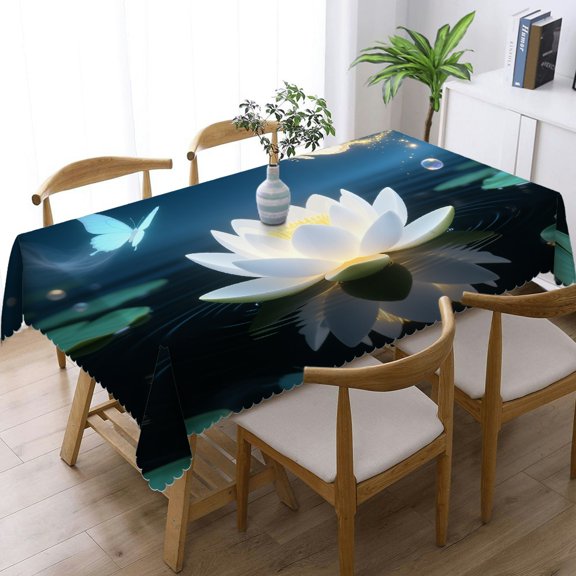 Dragonfly with Water Lily Flowers Rectangular Tablecloth, Festive Table Setting - Kitchen Accessories Tablecloths for dining table, Cafe, dinner, picnic