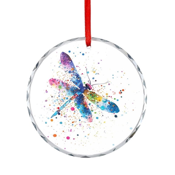 Dragonfly Watercolor Illustration Art Xmas Ornament Holiday Decorations And Xmas Gift Ideas Dragonfly Artwork Abstract Oil Painting Art Print Glass Round Christmas Ornament