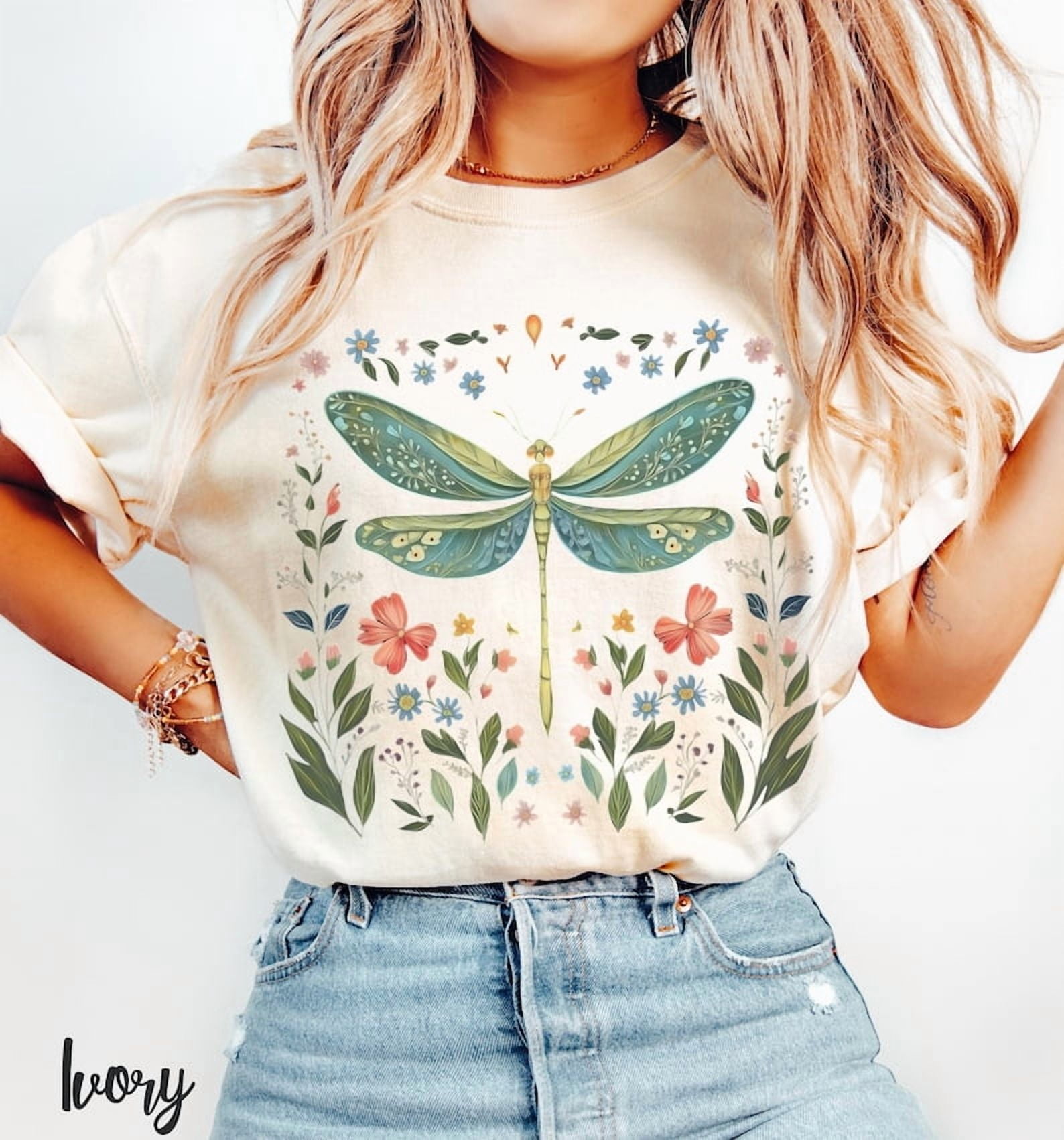 Dragonfly Watercolor T Shirt Stained Glass Style Tee Floral Graphic Dragonfly Watercolor T Shirt Stained Glass Style Tee Floral Graphic