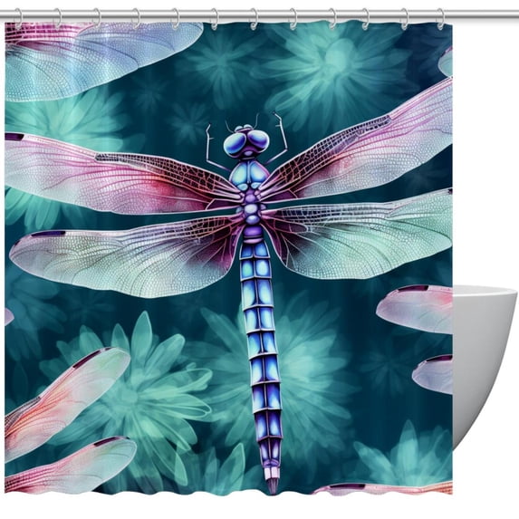 Dragonfly Waterproof Printed Shower Curtain with Hooks - Bathroom Decoration, Bathroom Curtains, Bathroom Curtain