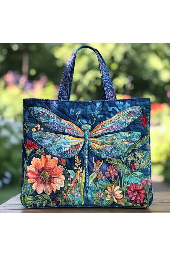Dragonfly Whisper Quilted Tote Bag