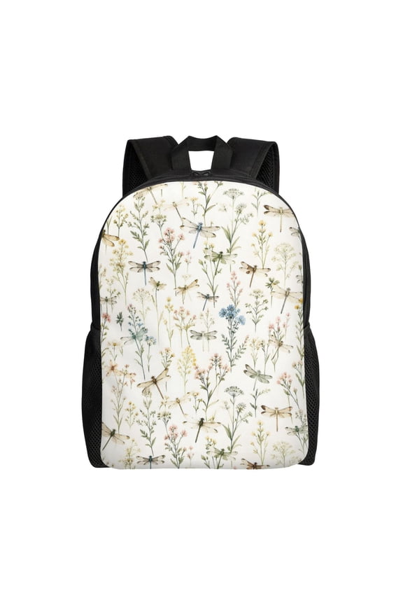 Dragonfly Wildflower Backpack Full Front Print Travel Laptop Bag for Men and Women