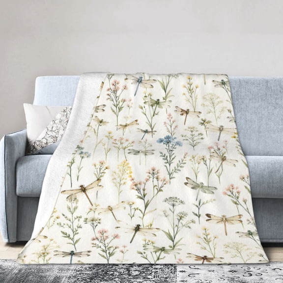 Dragonfly Wildflower Blanket Gift Throw Blanket Gift for Dragonfly Lovers Botanical Home Decor 50x40