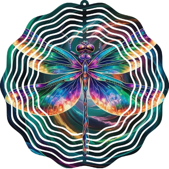 Dragonfly Wind Spinner 10" Metal Round Outdoor Garden 3D Sculpture