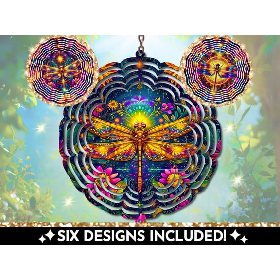 Dragonfly Wind Spinner, Glowing Color 3D Kinetic Outdoor Garden Yard Dcor