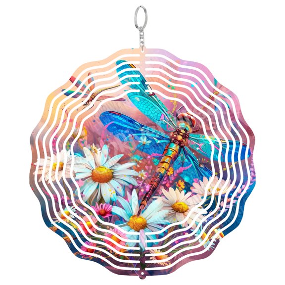 Dragonfly Wind Spinner Metal Outdoor Decor Vibrant Garden Art Multicolor
