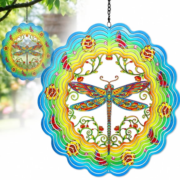 Dragonfly Wind Spinners Gifts for Women Mom Grandma Wife,Hanging Metal Wind Spinner for Outdoor Indoor Decorations,12 inch Kinetic Sculpture Outdoor Christmas Decor Garden Yard