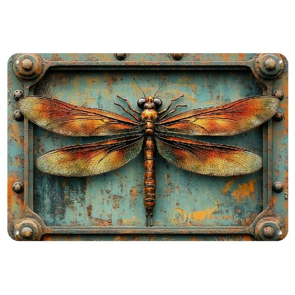 Dragonfly Windmill Vintage Iron Wall Art (12x8") - Perfect for Garage, Cafe, Bar, or Living Room Decor
