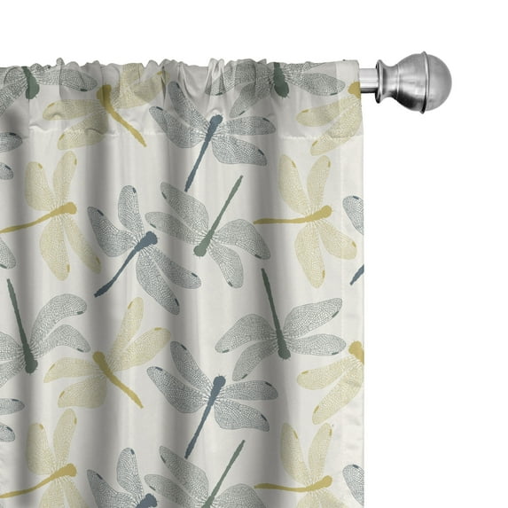 Ambesonne Dragonfly Window Curtains, Exotic Wildlife Fauna, Each 28" W x 63" L, Reseda Green Mustard