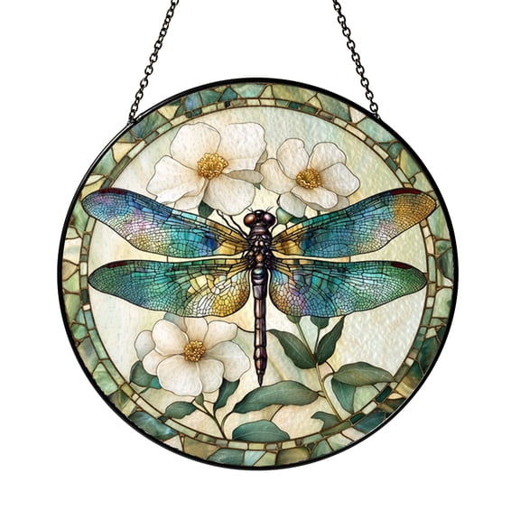 Dragonfly Window Hanging, Faux Glass Inspired Floral Accent for Nature Inspired Home Decor