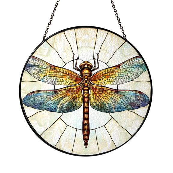 Dragonfly Window Suncatcher with Stained Glass Effect, Decorative Botanical Window Art