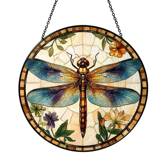 Dragonfly Window Suncatcher with Stained Glass Effect, Decorative Nature Window Art with Insect Wing Pattern