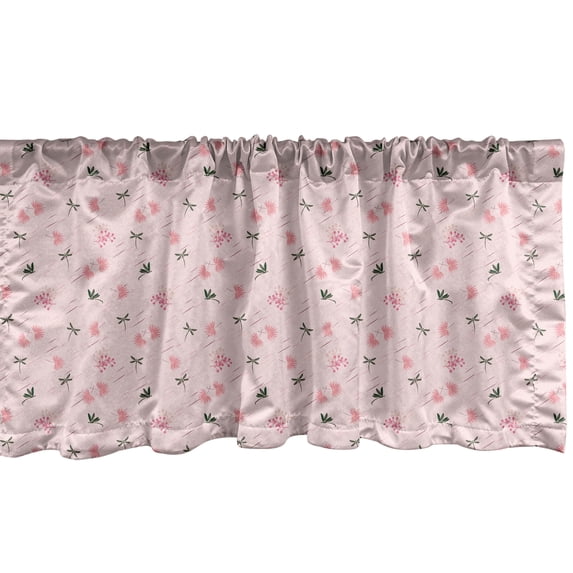 Ambesonne Dragonfly Valance Pack of 2, Spring Pattern Pastel, 54"X12", Blush and Multicolor
