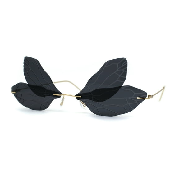 Dragonfly Wing Avant Garde Unique Retro Rimless Sunglasses Gold Black