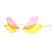 Dragonfly Wing Avant Garde Unique Retro Rimless Sunglasses Gold Pink Yellow