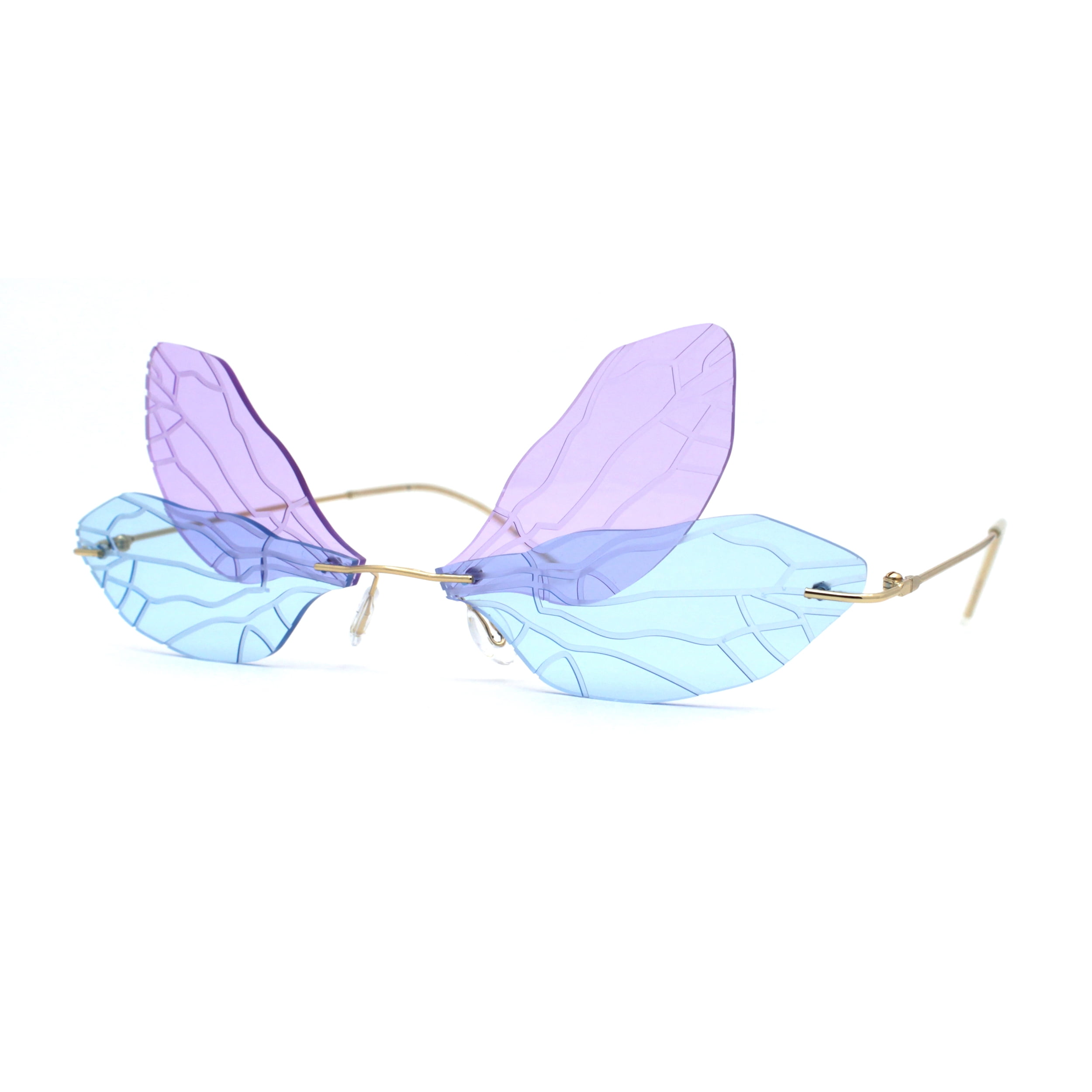 Dragonfly Wings Blue Purple Sunglasses Amazon.com: RUNHUIS Dragonfly Rimless Sunglasses Butterfly  main image 4