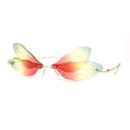thumbnail image 1 of Dragonfly Wing Avant Garde Unique Retro Rimless Sunglasses Gold Red Green, 1 of 1