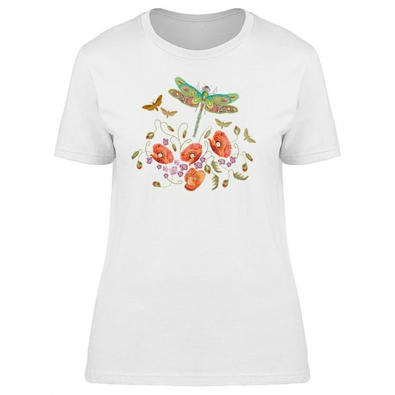 Dragonfly With Flowers T-Shirt Women -Image by Shutterstock, Female Large