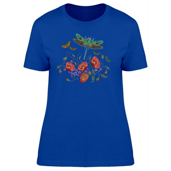 Dragonfly With Flowers T-Shirt Women -Image by Shutterstock, Female Medium
