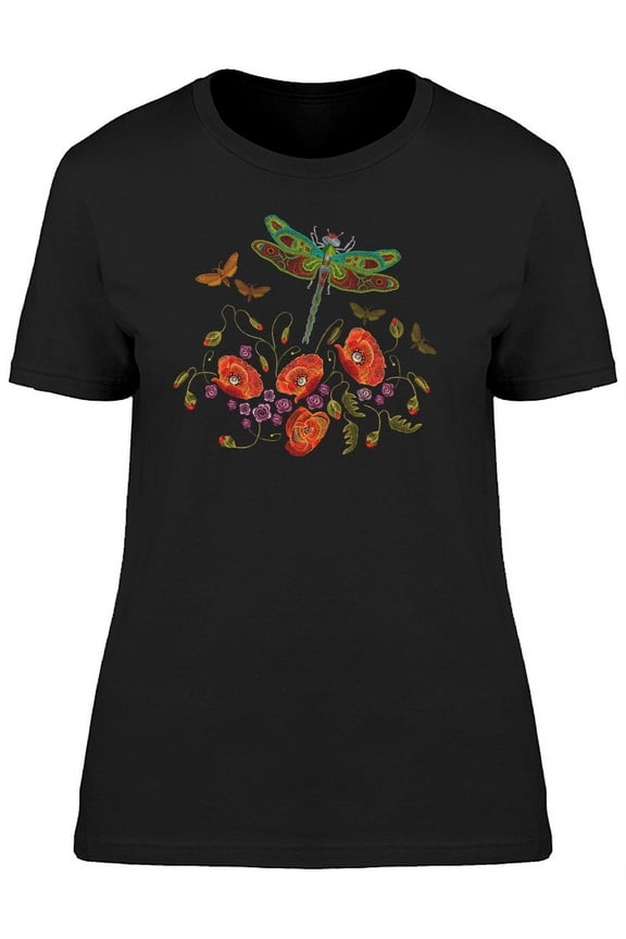 Dragonfly With Flowers T-Shirt Women -Image by Shutterstock, Female Small