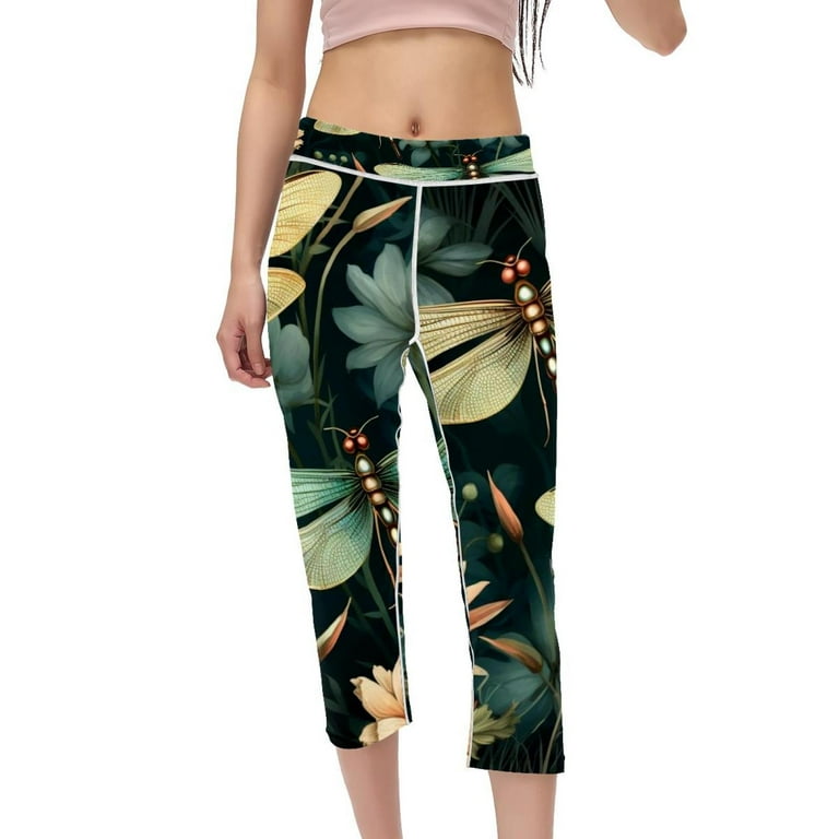 Dragonfly Women High Waist Capris Compression Leggings Non See Through Printed Gym Pants Yoga Pants for Running Fitness Yoga Walmart