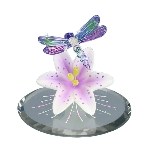 Dragonfly and Lavender Lily with Base Handcrafted Glass Figurine QGM21696