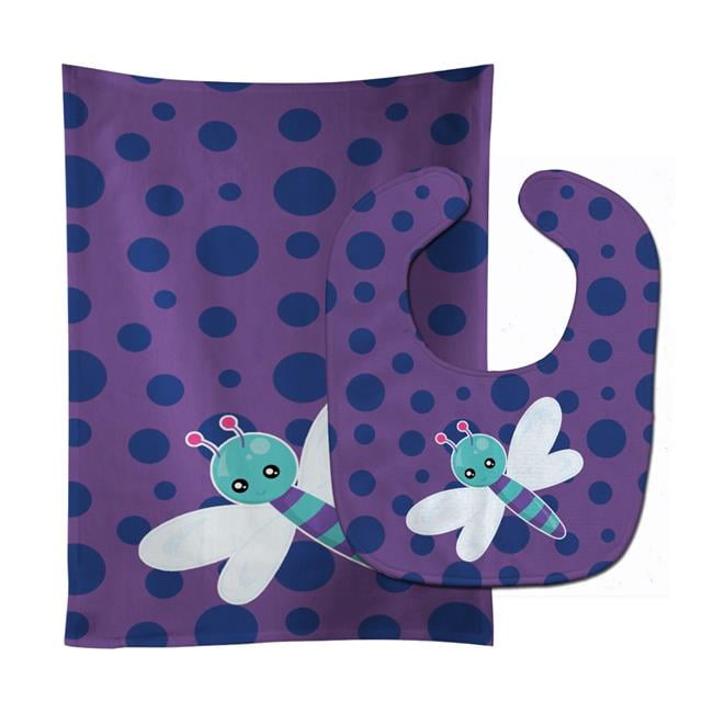 Dragonfly on Purple Polkadots Baby Bib & Burp Cloth